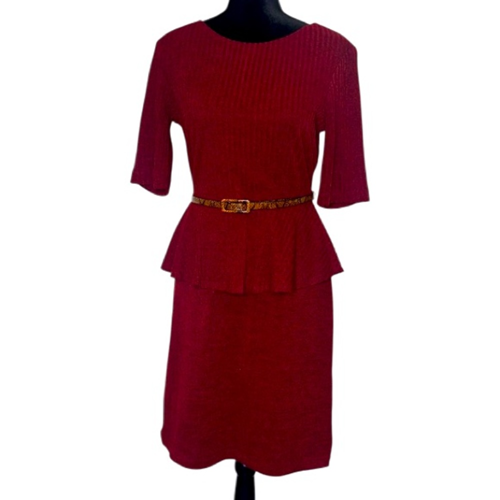 Connected Apparel - Merlot Soft Ribbed Belted Dress - Size 8